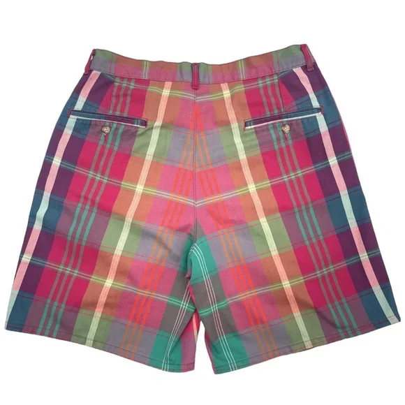Vintage Polo by Ralph Lauren Mens Madras Plaid Shorts, Pleated, Size 33